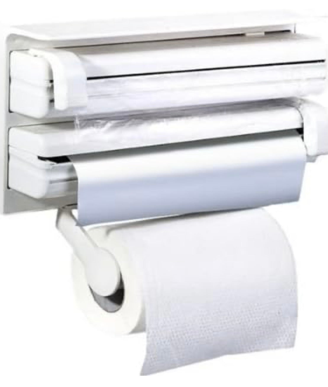 3-in-1 Triple Kitchen Dispenser – Wall-Mounted Holder for Aluminum Foil, Cling Wrap & Paper Towel